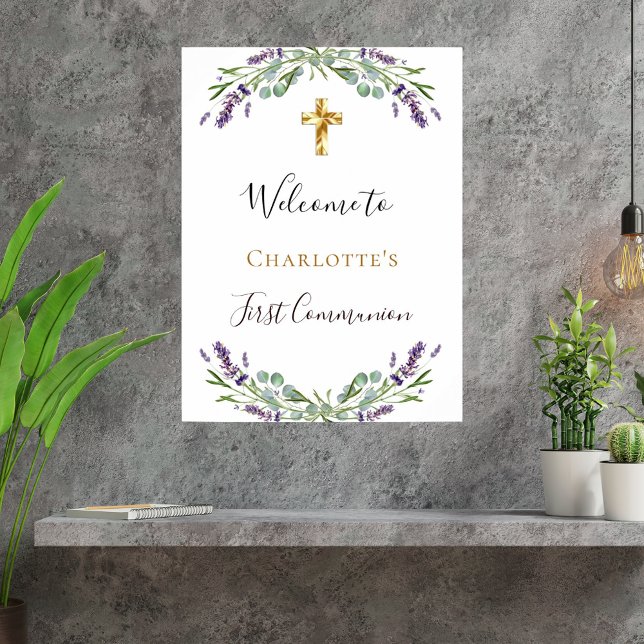 Lavender floral greenery First Communion welcome Poster (Creator Uploaded)