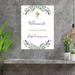 Lavender floral greenery First Communion welcome Poster