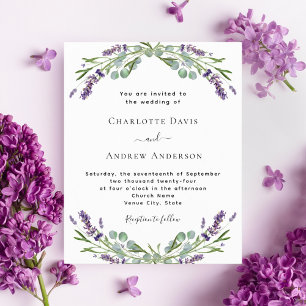 Lavender floral greenery formal wedding invitation