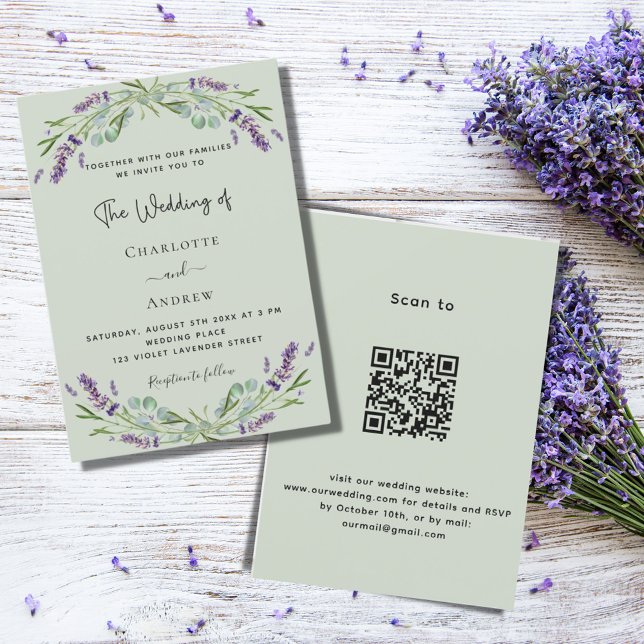 Lavender floral greenery sage green QR wedding  Invitation (Creator Uploaded)