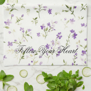 Lavender Floral Heart Tea Towel