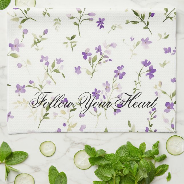 Lavender Floral Heart Tea Towel (Folded)