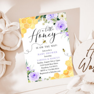 Lavender Floral Honey Bee Baby Shower Invitation