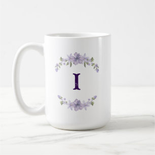 Lavender Floral Initial Personalized Monogram Coffee Mug