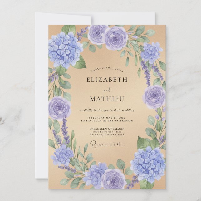 Lavender Floral Laurel Wedding Invitation (Front)
