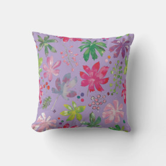 Lavender Floral Leaf Pattern Throw Pillow