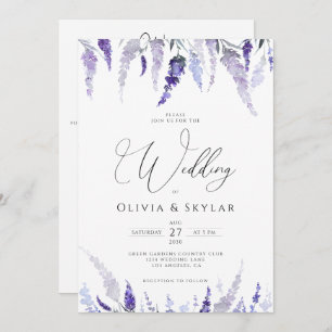 Lavender Floral Mauve QR Code All In One Wedding Invitation