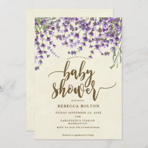 lavender floral modern baby shower invitation