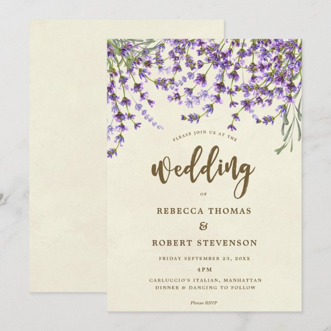lavender floral modern wedding invitation (Front/Back)