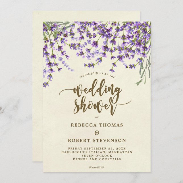 lavender floral modern wedding shower invitation (Front/Back)