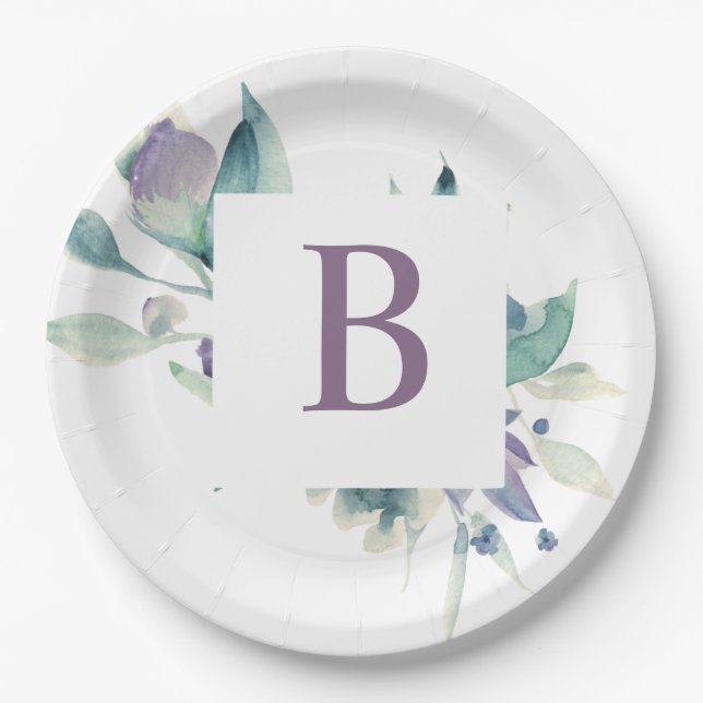 Lavender Floral Monogram Plate (Front)