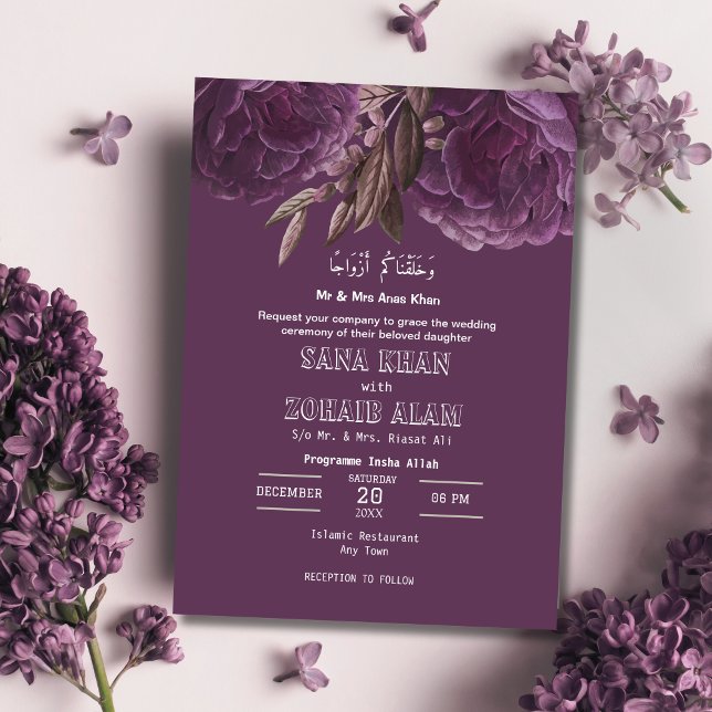 Lavender Floral Nikah Islamic Wedding Invitation (Creator Uploaded)