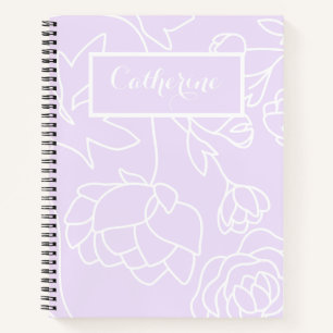 Lavender Floral Pastel Elegant Line Art Flowers Notebook
