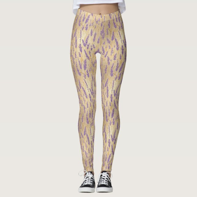 Lavender Floral Pattern Leggings (Front)