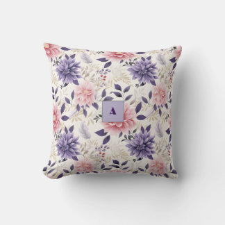 Lavender floral pattern monogram cushion