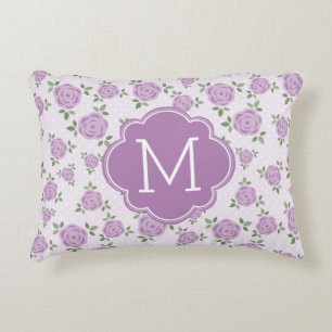 Lavender Floral Pattern Monogrammed Decorative Cushion
