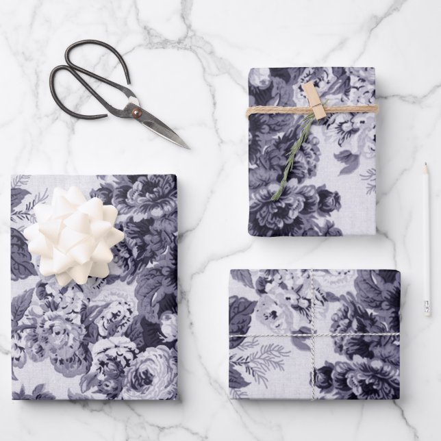 Lavender Floral Peonies Dahlias Asters Roses Wrapping Paper Sheet (Front)