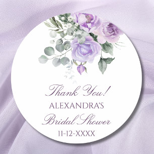 Lavender Floral Peony Bridal Shower Thank You Classic Round Sticker