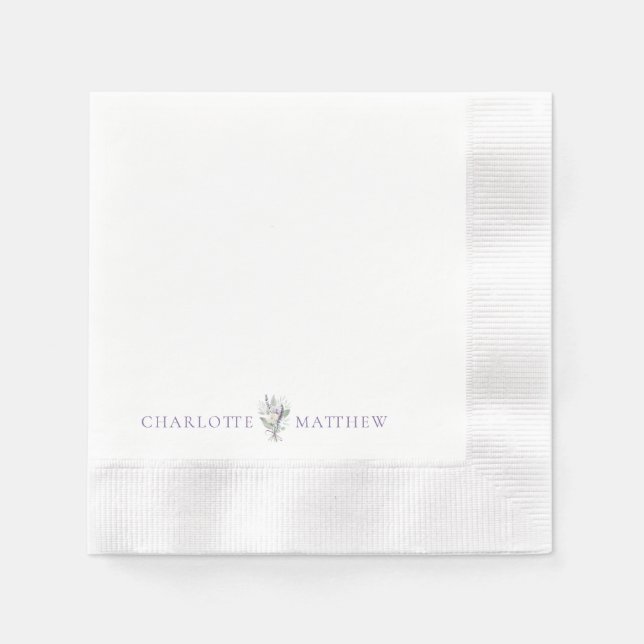 Lavender Floral Personalised Names Wedding Napkin (Front)