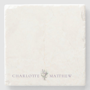 Lavender Floral Personalised Names Wedding Stone Coaster