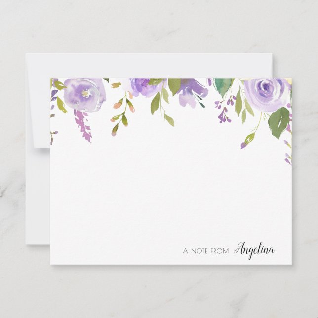 lavender floral personalised note card (Front)