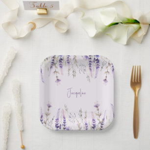 Lavender Floral Personalized Shower Paper Plate
