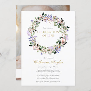 Lavender Floral Photo Celebration of Life Funeral Invitation