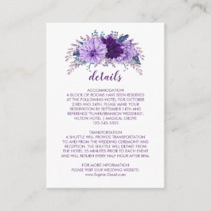 Lavender Floral Plum Purple Wedding Information Enclosure Card