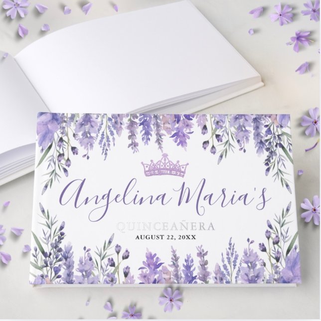 Lavender Floral Purple Quinceanera Guest Book (Lavender Floral Purple Quinceanera Foil Guest Book)