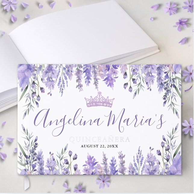 Lavender Floral Purple Quinceanera Guest Book (Lavender Floral Purple Quinceanera Foil Guest Book)