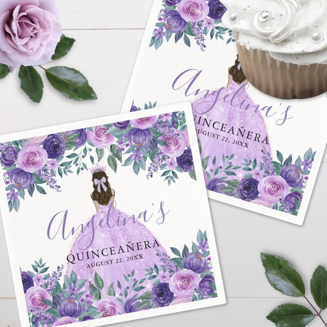 Lavender Floral Purple Quinceanera Napkin (Lavender Floral Purple Quinceanera Napkins )