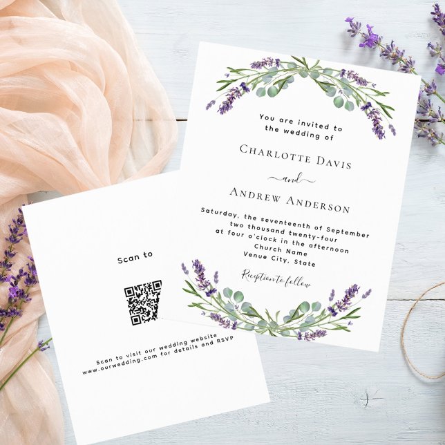 Lavender floral QR Details wedding invitation (Creator Uploaded)