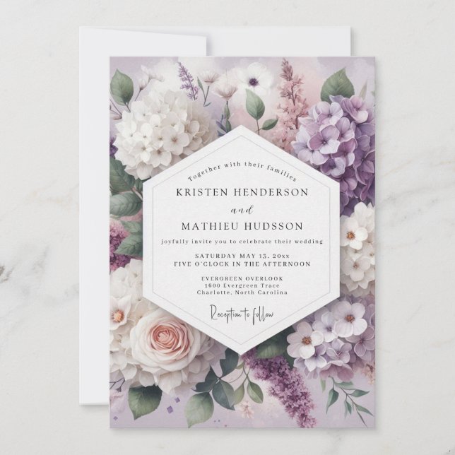 Lavender Floral Romance Wedding Invitation (Front)
