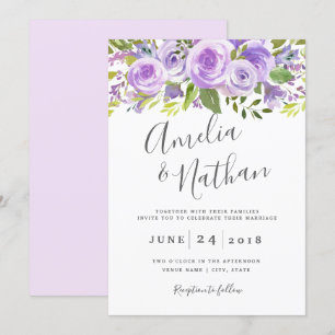 Lavender Floral Rose Wedding Invitation