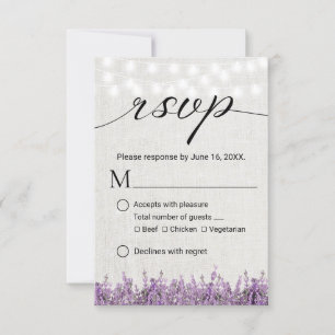 Lavender Floral Rustic Linen Wedding RSVP Card