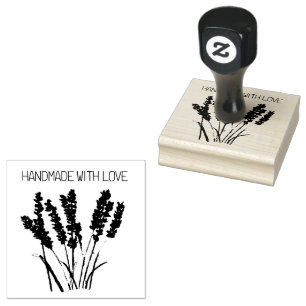 Lavender Floral Rustic Vintage Handmade with love Rubber Stamp