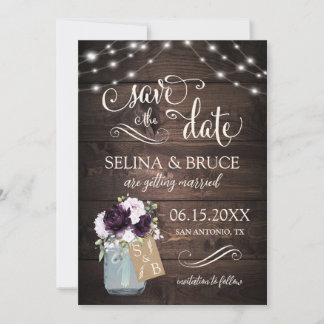 Lavender Floral Rustic Wood Jar Save the Date Invitation