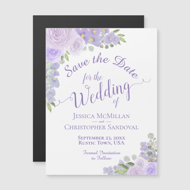 Lavender Floral Save the Date Calligraphy Magnet (Front/Back)
