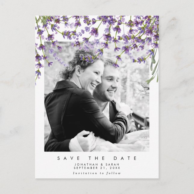 lavender floral save the date photo postcard (Front)