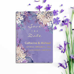 Lavender Floral Spring Wedding Save The Date Foil Holiday Card