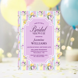 Lavender Floral Striped Bridal Shower Invitation