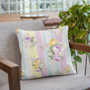 Lavender Floral Striped Cushion