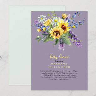 Lavender Floral Sunflower In Person Baby Shower Invitation