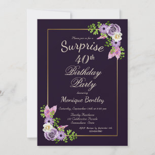 Lavender Floral Surprise 40th Birthday Party Invitation