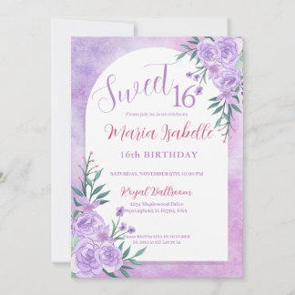 Lavender Floral Sweet 16 Birthday Invitation