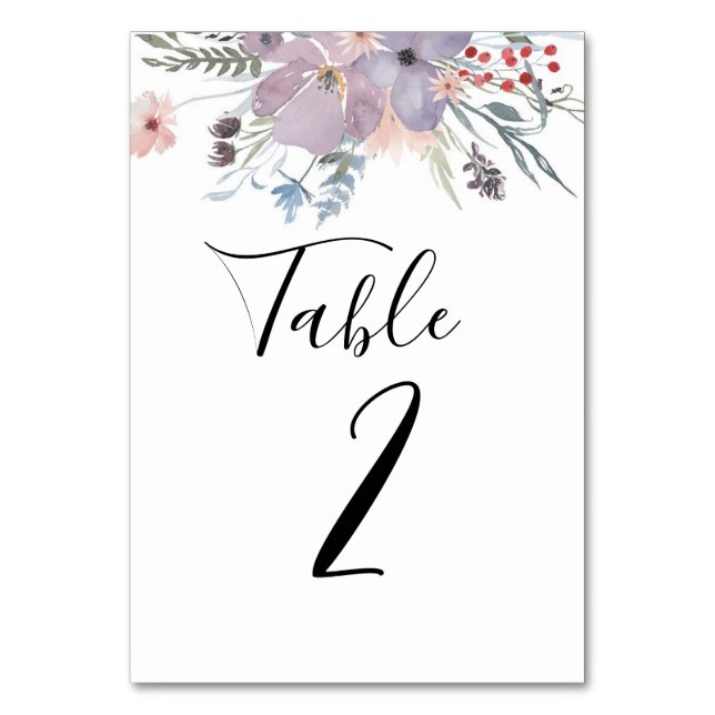 Lavender floral table number. Purple wedding Number (Front)