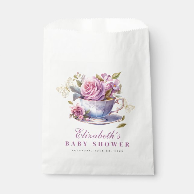 Lavender Floral Tea Cup Baby Shower  Favour Bag (Front)