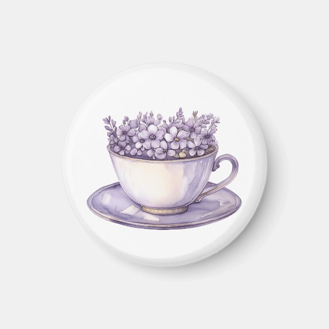 Lavender Floral Teacup  Magnet (Front)