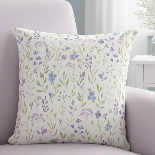 Lavender Floral Throw Pillow (elegant sweet girly cottagecore lavender purple wildflower floral throw pillow)