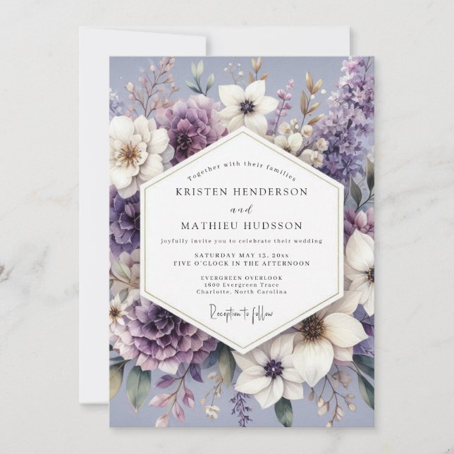 Lavender Floral Twilight Wedding Invitation (Front)